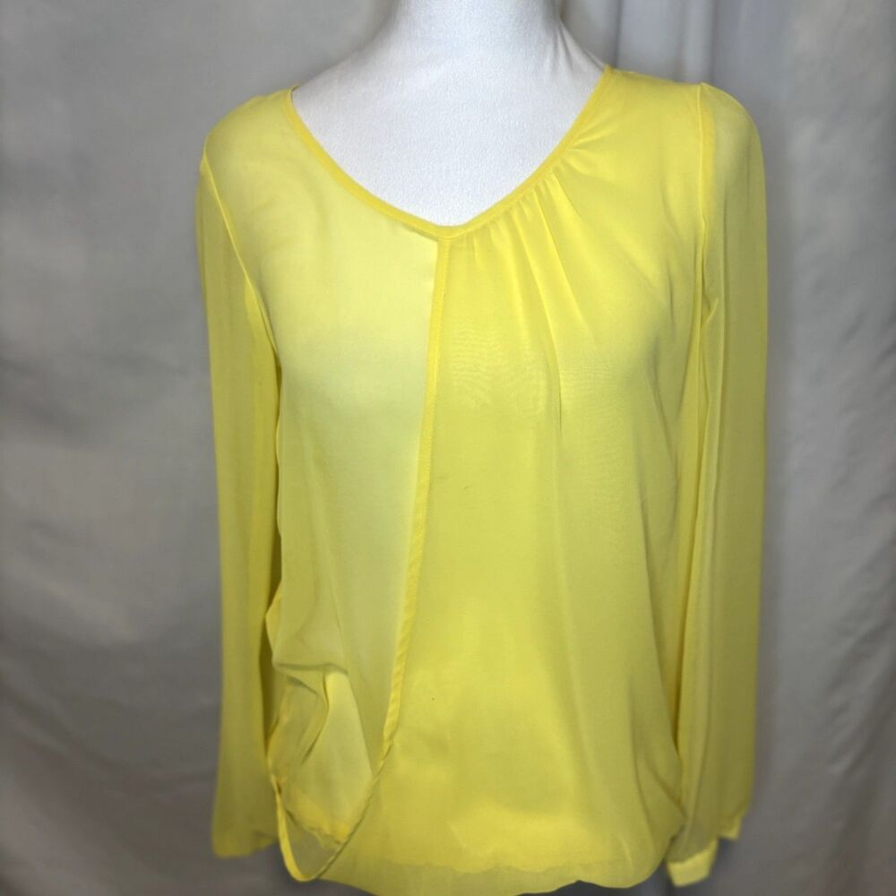 The Limited Sheer V-Neck Flowy Long Sleeve Blouse Yellow Womens S